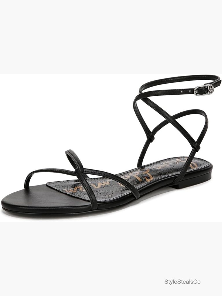 Strappy Leather Flat Sandals With Ankle Strap Buckle